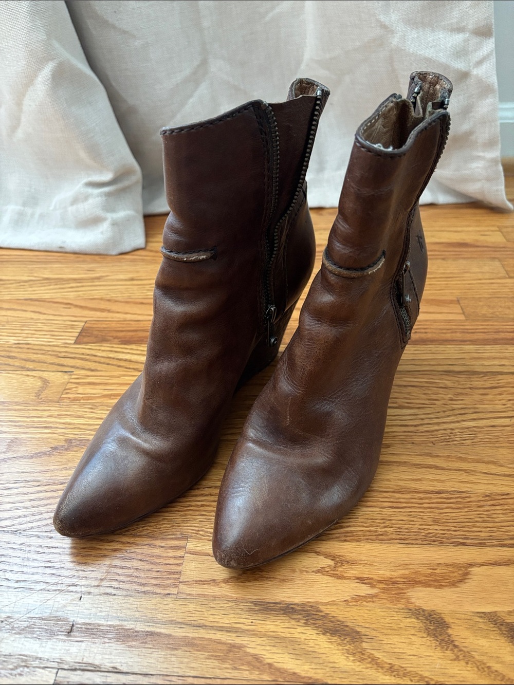 Frye Women's Dark Brown Leather Pointed Ankle Boots